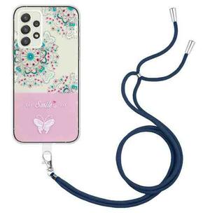 For Samsung Galaxy A33 5G Bronzing Butterfly Flower TPU Phone Case with Lanyard(Peacock Flower)