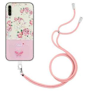 For Samsung Galaxy A50 / A50s / A30s Bronzing Butterfly Flower TPU Phone Case with Lanyard(Peony)