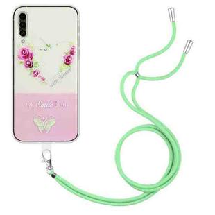 For Samsung Galaxy A50 / A50s / A30s Bronzing Butterfly Flower TPU Phone Case with Lanyard(Rose Heart)