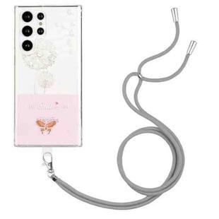 For Samsung Galaxy S22 Ultra 5G Bronzing Butterfly Flower TPU Phone Case with Lanyard(Dandelions)
