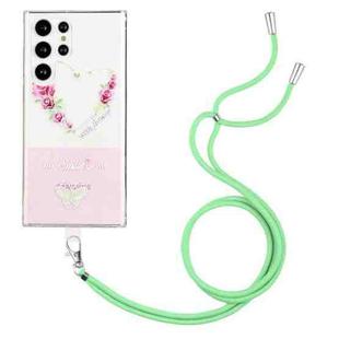 For Samsung Galaxy S22 Ultra 5G Bronzing Butterfly Flower TPU Phone Case with Lanyard(Rose Heart)