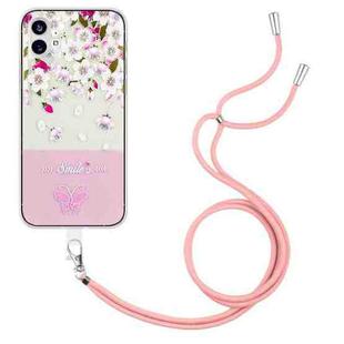 For Nothing Phone 1 Bronzing Butterfly Flower TPU Phone Case with Lanyard(Peach Blossoms)