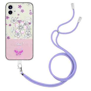 For Nothing Phone 1 Bronzing Butterfly Flower TPU Phone Case with Lanyard(Cherry Blossoms)