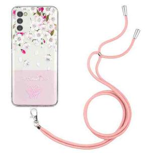 For Motorola Moto G42 Bronzing Butterfly Flower TPU Phone Case with Lanyard(Peach Blossoms)