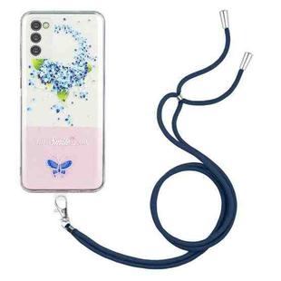 For Motorola Moto G42 Bronzing Butterfly Flower TPU Phone Case with Lanyard(Hydrangea)