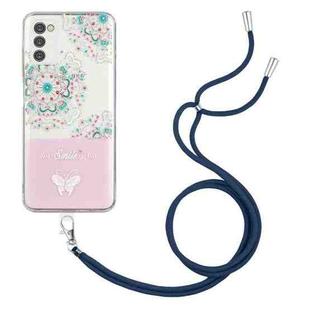 For Motorola Moto G42 Bronzing Butterfly Flower TPU Phone Case with Lanyard(Peacock Flower)