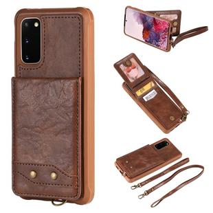 For Galaxy S20 Vertical Flip Shockproof Leather Protective Case with Long Rope, Support Card Slots & Bracket & Photo Holder & Wallet Function(Coffee)