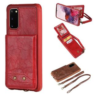 For Galaxy S20 Vertical Flip Shockproof Leather Protective Case with Long Rope, Support Card Slots & Bracket & Photo Holder & Wallet Function(Red)