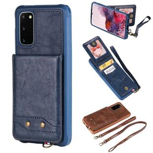 For Galaxy S20 Vertical Flip Shockproof Leather Protective Case with Long Rope, Support Card Slots & Bracket & Photo Holder & Wallet Function(Blue)