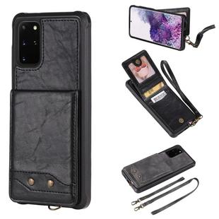 For Galaxy S20+ Vertical Flip Shockproof Leather Protective Case with Long Rope, Support Card Slots & Bracket & Photo Holder & Wallet Function(Black)