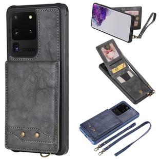 For Galaxy S20 Ultra Vertical Flip Shockproof Leather Protective Case with Long Rope, Support Card Slots & Bracket & Photo Holder & Wallet Function(Gray)