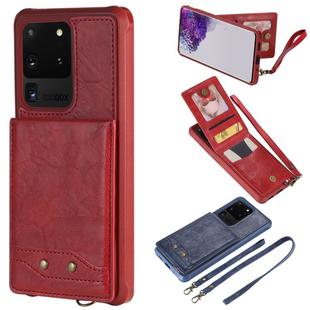 For Galaxy S20 Ultra Vertical Flip Shockproof Leather Protective Case with Long Rope, Support Card Slots & Bracket & Photo Holder & Wallet Function(Red)