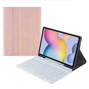 A7 Square Cap Bluetooth Keyboard Leather Case with Pen Slot For Samsung Galaxy Tab S7(Rose Gold)