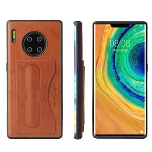 For Huawei Mate 30 Pro Fierre Shann Full Coverage PU Leather Protective Case with Holder & Card Slot(Brown)