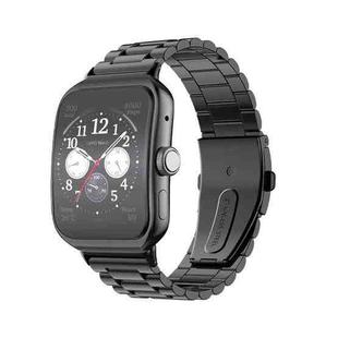 For OPPO Watch 3 Pro Three-bead Flat Buckle Stainless Steel Watch Band(Black)