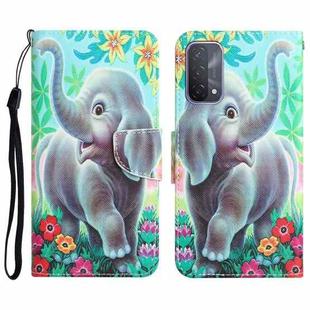 For OPPO A93 5G Colored Drawing Leather Phone Case(Elephant)