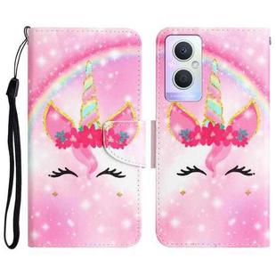 For OPPO A96 5G Colored Drawing Leather Phone Case(Unicorn)