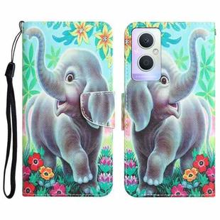 For OPPO A96 5G Colored Drawing Leather Phone Case(Elephant)