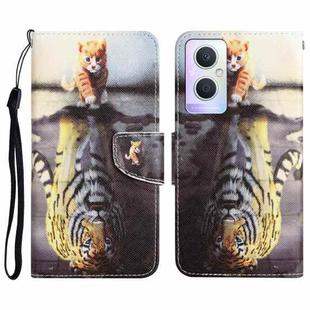 For OPPO A96 5G Colored Drawing Leather Phone Case(Tiger)