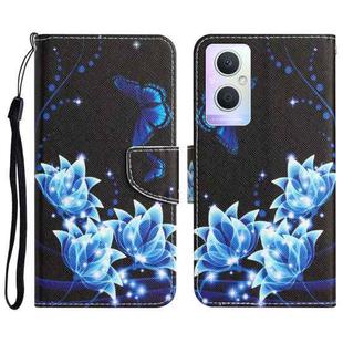 For OPPO A96 5G Colored Drawing Leather Phone Case(Blue Butterfly)