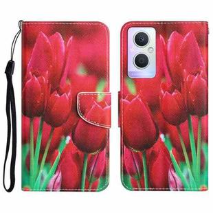 For OPPO A96 5G Colored Drawing Leather Phone Case(Tulips)