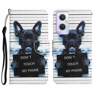 For OPPO A96 5G Colored Drawing Leather Phone Case(Black Dog)