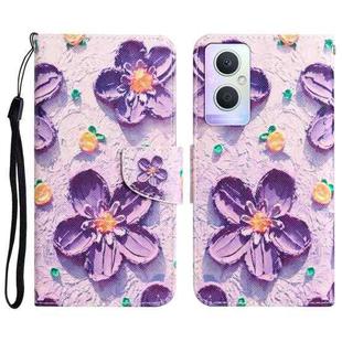For OPPO A96 5G Colored Drawing Leather Phone Case(Purple Flower)