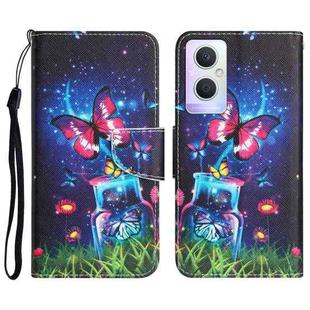 For OPPO A96 5G Colored Drawing Leather Phone Case(Bottle Butterfly)