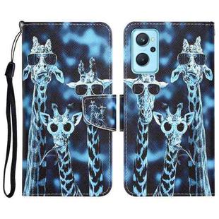 For Realme 9i / OPPO A96 4G Colored Drawing Leather Phone Case(Giraffes)