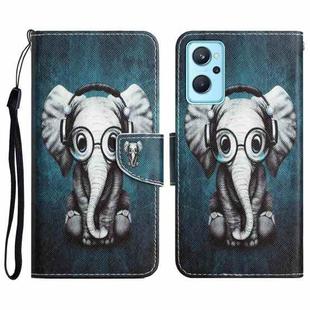 For Realme 9i / OPPO A96 4G Colored Drawing Leather Phone Case(Earphone Elephant)
