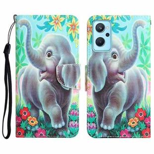 For Realme 9i / OPPO A96 4G Colored Drawing Leather Phone Case(Elephant)