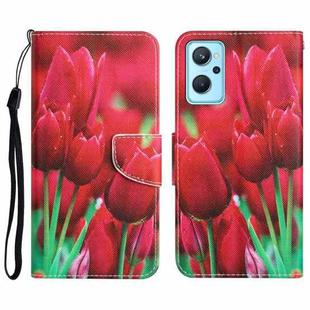 For Realme 9i / OPPO A96 4G Colored Drawing Leather Phone Case(Tulips)
