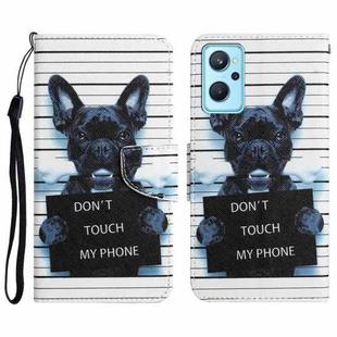 For Realme 9i / OPPO A96 4G Colored Drawing Leather Phone Case(Black Dog)