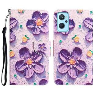 For Realme 9i / OPPO A96 4G Colored Drawing Leather Phone Case(Purple Flower)