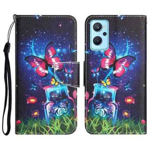 For Realme 9i / OPPO A96 4G Colored Drawing Leather Phone Case(Bottle Butterfly)