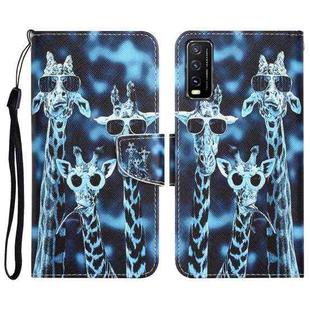 For vivo Y20 / Y12s Colored Drawing Leather Phone Case(Giraffes)