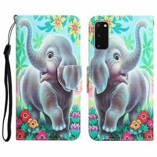 For Samsung Galaxy S20 Colored Drawing Leather Phone Case(Elephant)