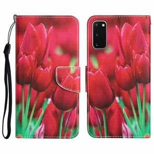 For Samsung Galaxy S20 Colored Drawing Leather Phone Case(Tulips)