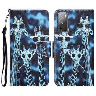 For Samsung Galaxy S20 FE Colored Drawing Leather Phone Case(Giraffes)