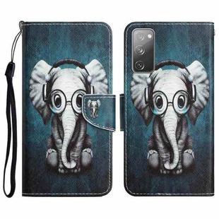 For Samsung Galaxy S20 FE Colored Drawing Leather Phone Case(Earphone Elephant)