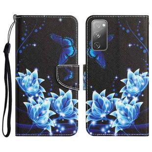 For Samsung Galaxy S20 FE Colored Drawing Leather Phone Case(Blue Butterfly)