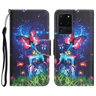For Samsung Galaxy S20 Ultra Colored Drawing Leather Phone Case(Bottle Butterfly)