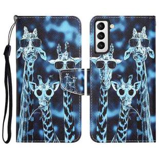 For Samsung Galaxy S21 5G Colored Drawing Leather Phone Case(Giraffes)