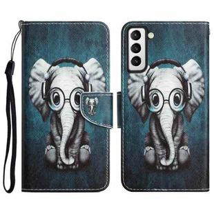 For Samsung Galaxy S21 5G Colored Drawing Leather Phone Case(Earphone Elephant)