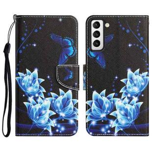For Samsung Galaxy S21 5G Colored Drawing Leather Phone Case(Blue Butterfly)