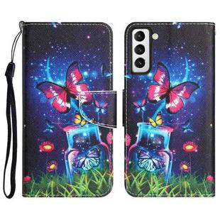 For Samsung Galaxy S21 5G Colored Drawing Leather Phone Case(Bottle Butterfly)