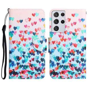 For Samsung Galaxy S21 Ultra 5G Colored Drawing Leather Phone Case(Heart)