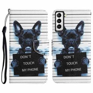 For Samsung Galaxy S22 5G Colored Drawing Leather Phone Case(Black Dog)