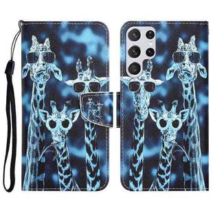 For Samsung Galaxy S22 Ultra 5G Colored Drawing Leather Phone Case(Giraffes)