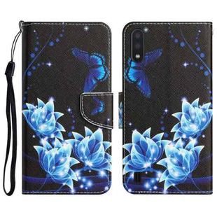 For Samsung Galaxy A01 Colored Drawing Leather Phone Case(Blue Butterfly)
